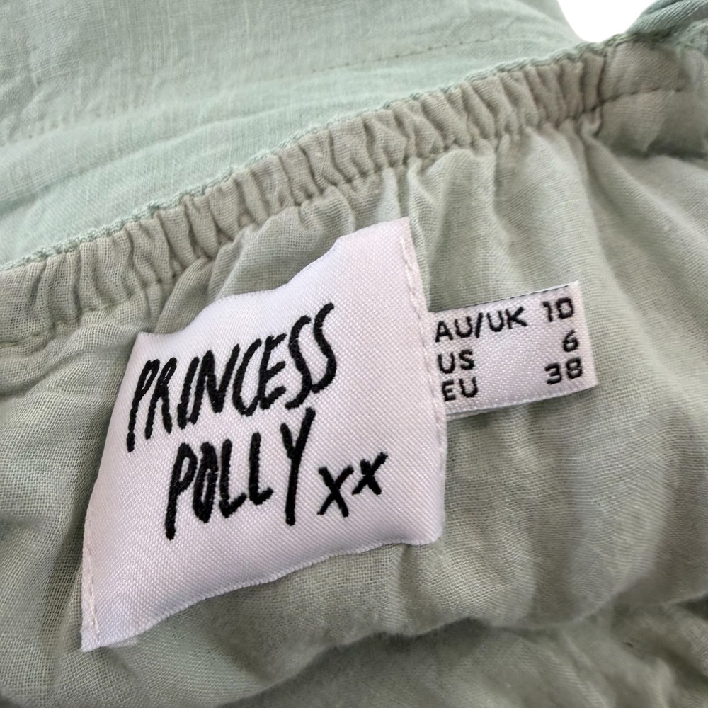 Princess Polly Empress of Love Sage Green Linen Milkmaid Babydoll Mini Dress, 6 - Picture 9 of 11